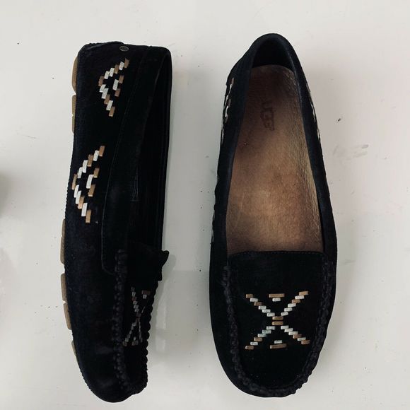 Ugg Calze Rustic Weave Black Suede Moccasins - Picture 3 of 5